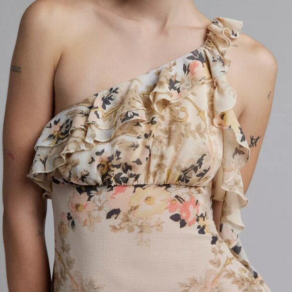 NWT UO Kimchi Blue Chloe Asymmetric Beige One Shoulder Blouse - Picture 3 of 5